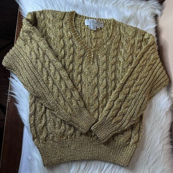 Lillie Rubin Exclusive Vintage Gold Metallic Beaded Sweater Size Small - Picture 10 of 10